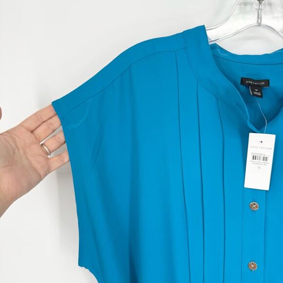 NWT* Ann Taylor Pleated Belted Button Front Cap Sleeve Dress Royal Blue Size 18 - Picture 7 of 15